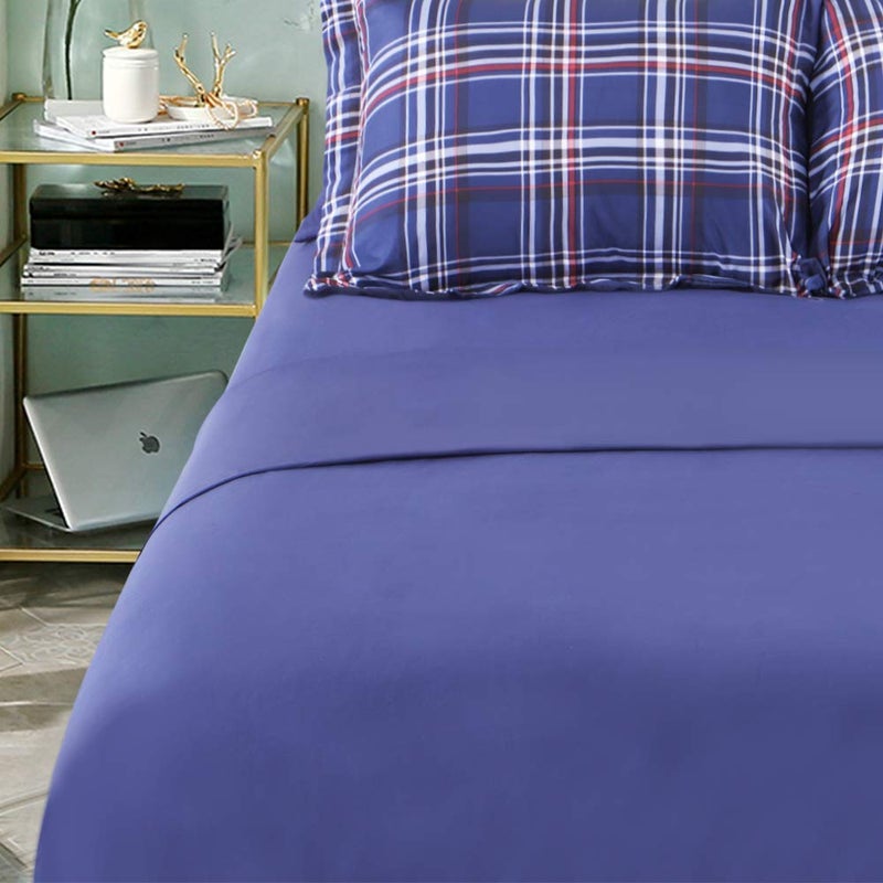 EMME Queen Comforter Set with Sheets, 7 Piece Queen Size Bedding Sets, All Season Plaid Bedspread Bed Set with 1 Comforter, 1 Flat Sheet, 2 Pillowcases and 2 Pillow Shams - Image 5